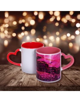 Кружка розовая внутри и ручка-сердце-розовая